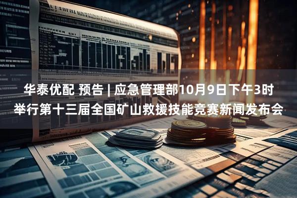 华泰优配 预告 | 应急管理部10月9日下午3时举行第十三届全国矿山救援技能竞赛新闻发布会