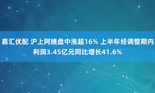 嘉汇优配 沪上阿姨盘中涨超16% 上半年经调整期内利润3.45亿元同比增长41.6%